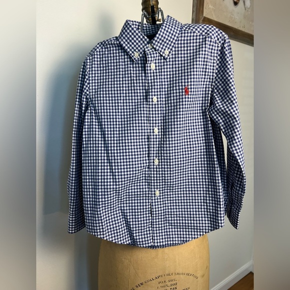 Ralph Lauren blue and white checkered button down boys size 5 - Picture 1 of 6